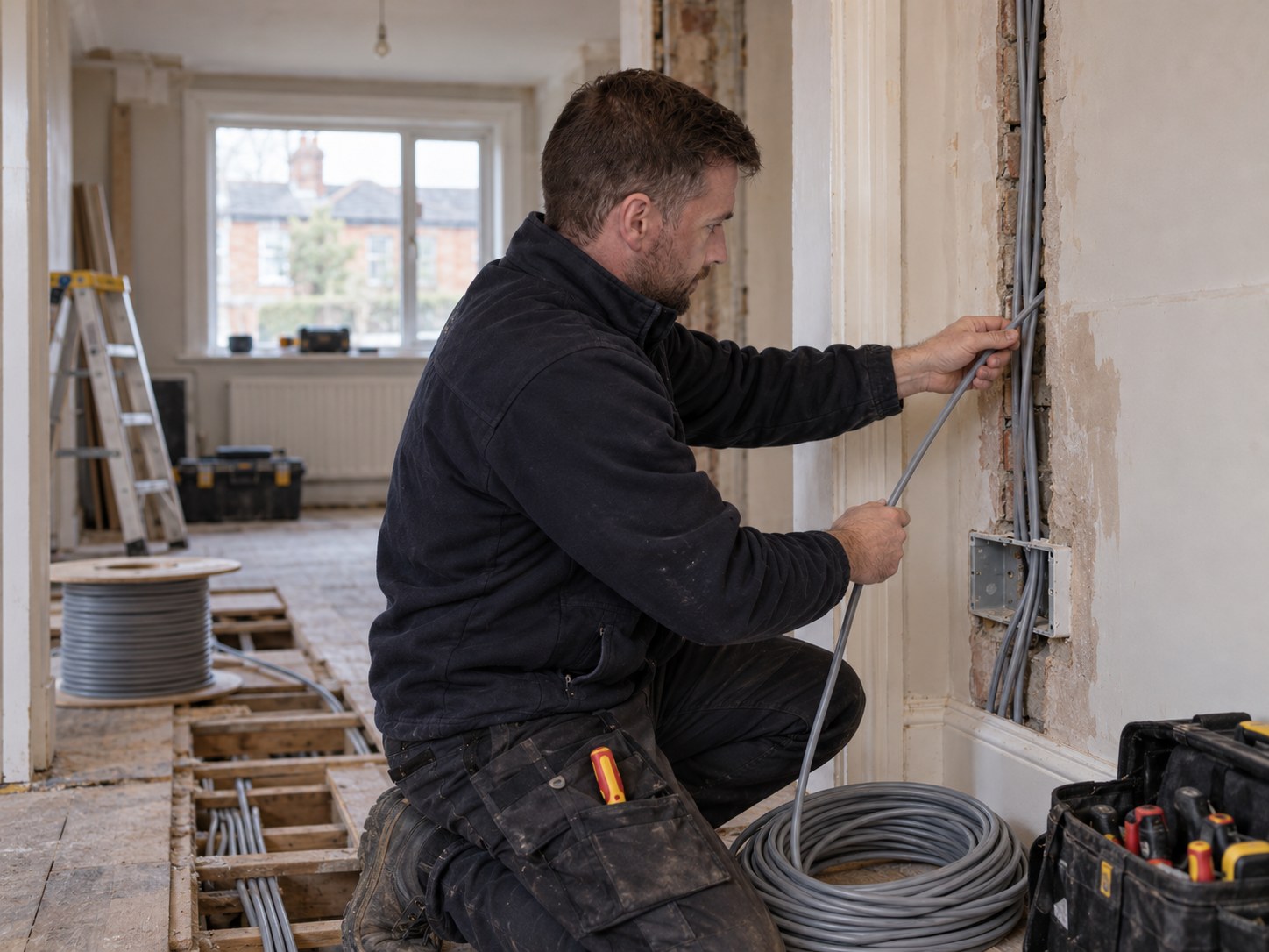 New electrical cabling during a full house rewire in Dún Laoghaire Dublin