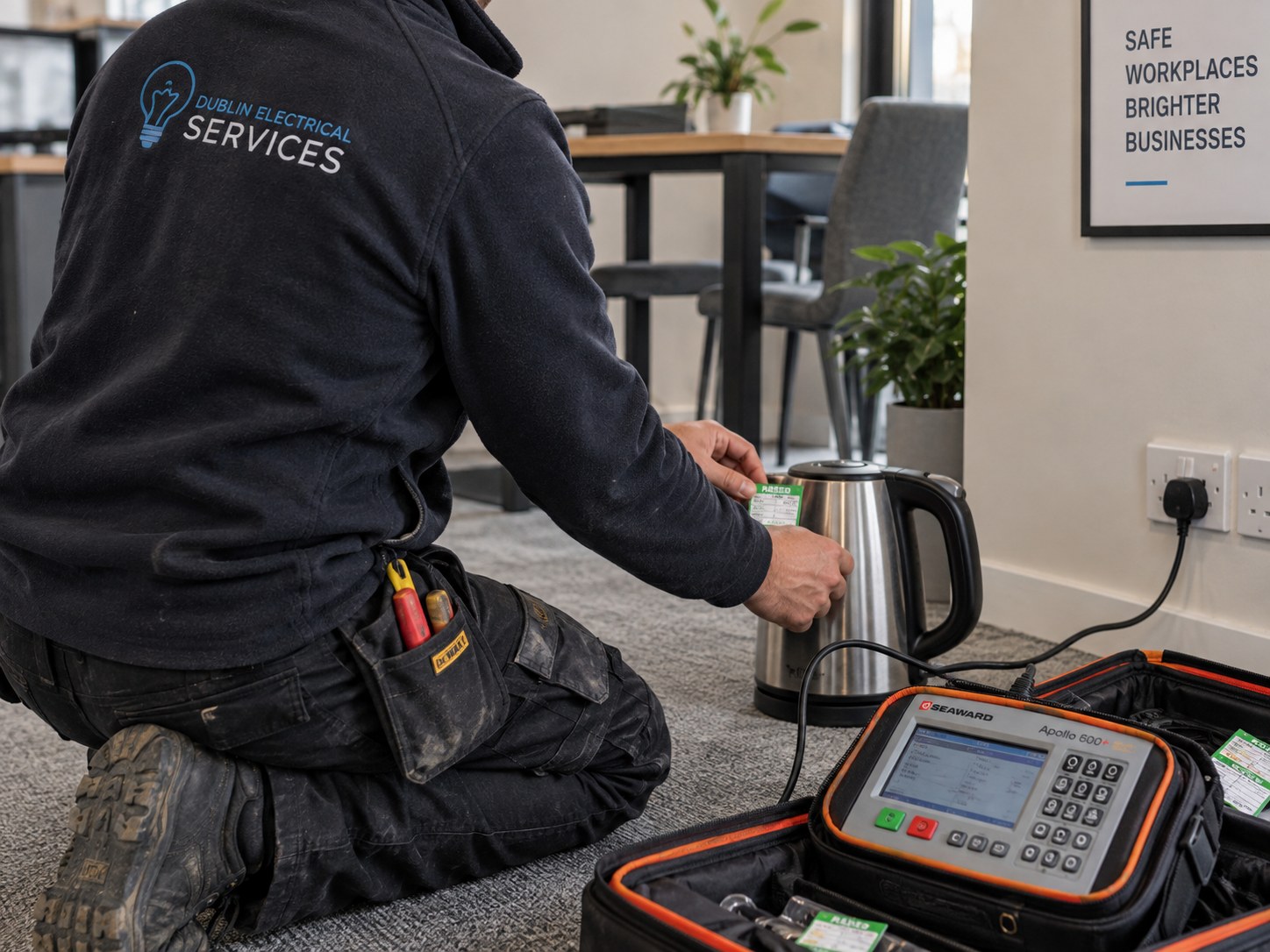 PAT testing electrical appliances at a workplace in Dundrum Dublin